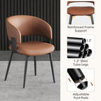 Modern Dining Chairs Set of 6, Faux Leather Upholstered Kitchen Chairs with Curved Back and Metal Legs, Mid Century Chairs for Dining Room, Kitchen, or Café (Brown)
