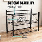 3-Tier Folding Metal Shoe Rack, Heavy Duty Free-Standing Storage Shelf for Entryway, Bedroom, Gym, Holds Shoes, Dumbbells, Multi-Purpose Organizer with Reinforced Stability