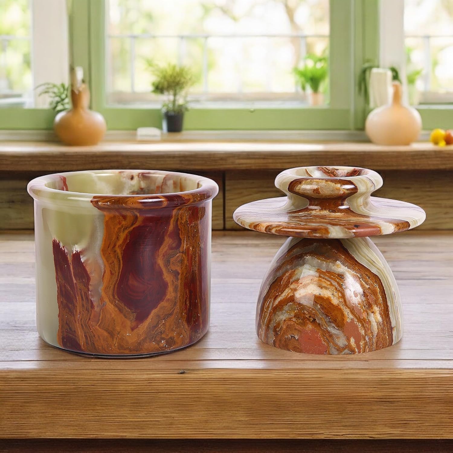 Marble Butter Keeper - Butter Crock - Round Butter Dish With Lid - French Butter Crock - Butter Keepers to Leave on Counter - Perfect Breakfast Companion with Classical Look (Multicolor)