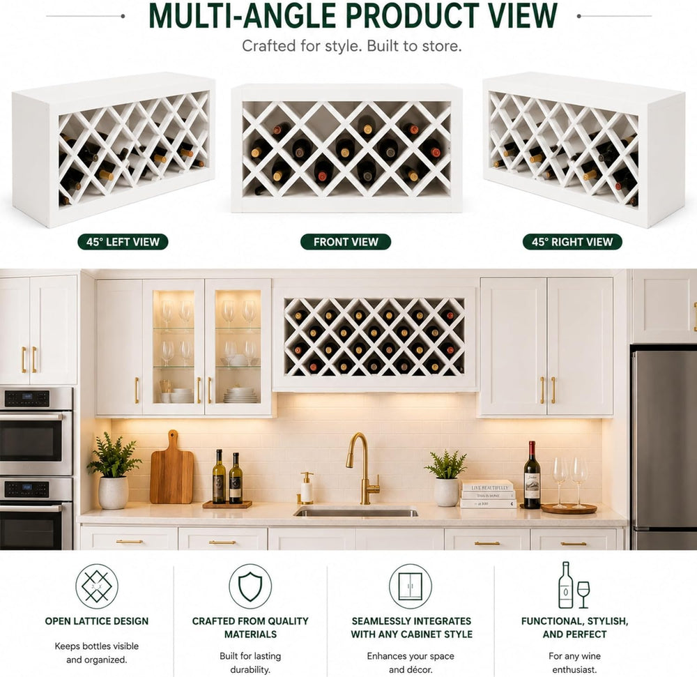 Wine Rack Wall Cabinet (White, 30" Width x 12" Depth x 15" Hei...