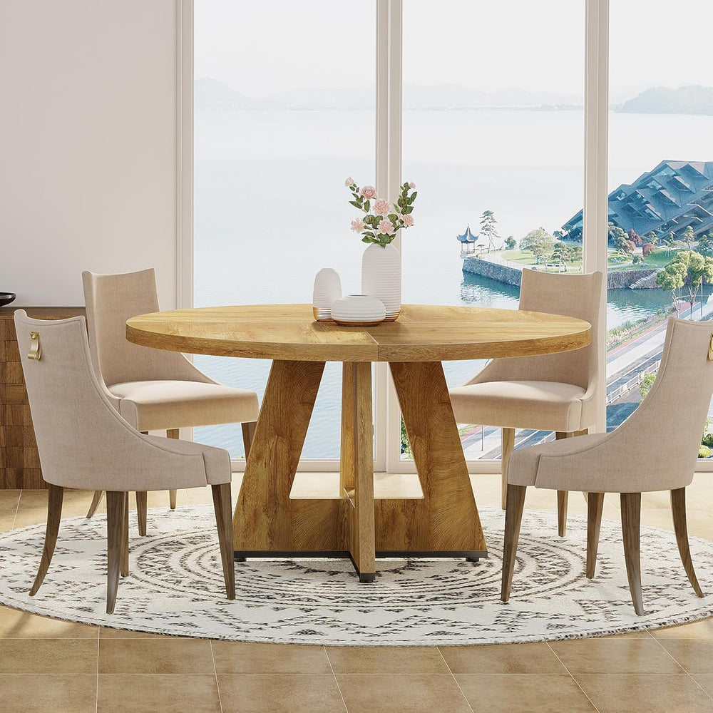 Tribesigns 47 inch Round Dining Table Wood Kitchen Table for Dining Room, 47&...