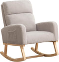Rocking Chair Nursery, Rocker Nursing Chairs for Breastfeeding with Wood Legs and Side Pocket, Comfortable Glider Roking Chair for Nursery, Living Room, Bedroom,Teddy Light Grey