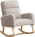 Rocking Chair Nursery, Rocker Nursing Chairs for Breastfeeding with Wood Legs and Side Pocket, Comfortable Glider Roking Chair for Nursery, Living Room, Bedroom,Teddy Light Grey