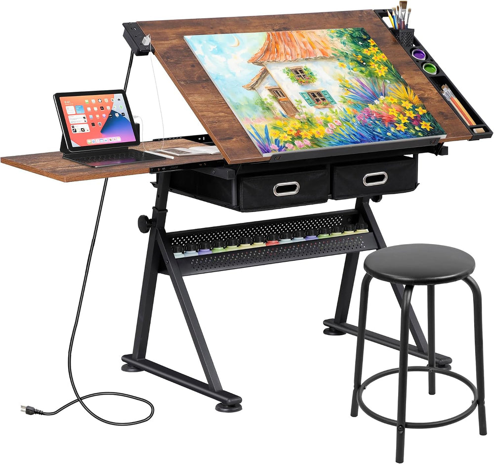 ZENY Adjustable Drafting Table with Stool Tilting Drawing Desk Artist Table |...