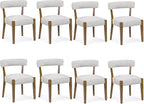 Modern Dining Chairs Set of 8, Walnut Upholstered Kitchen & Dining Room Chairs, Mid Century Modern Wooden Dining Chairs Oversized Sturdy Rounded Chairs Curved Back, Beige Fabric