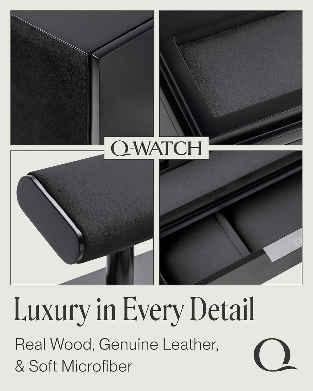 QWATCH Watch Stand Display Case - Acrylic Watch Box for 2 or 4 Watches with Jewelry Valet Tray and Drawer