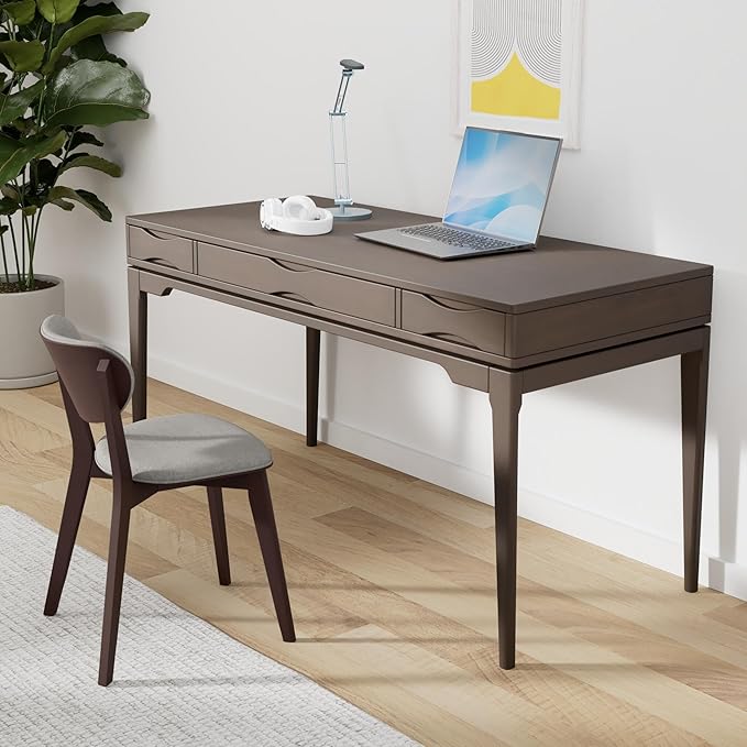 SIMPLIHOME Harper Desk - 60-Inch Wide Solid Hardwood Writing Desk in Walnut Brown, Mid-Century Modern Home Office Computer Table for Workspace or Study with 2 Drawers and Flip-Down Keyboard Tray