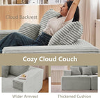 140" L Shaped Cloud Sectional Couch for Living Room, Modular Floor Deep-Seat Sofa, Big Comfy Corduroy Couches Set with Fluffy Memory Foam for Living Room Bedroom, No Assembly Required, Grey