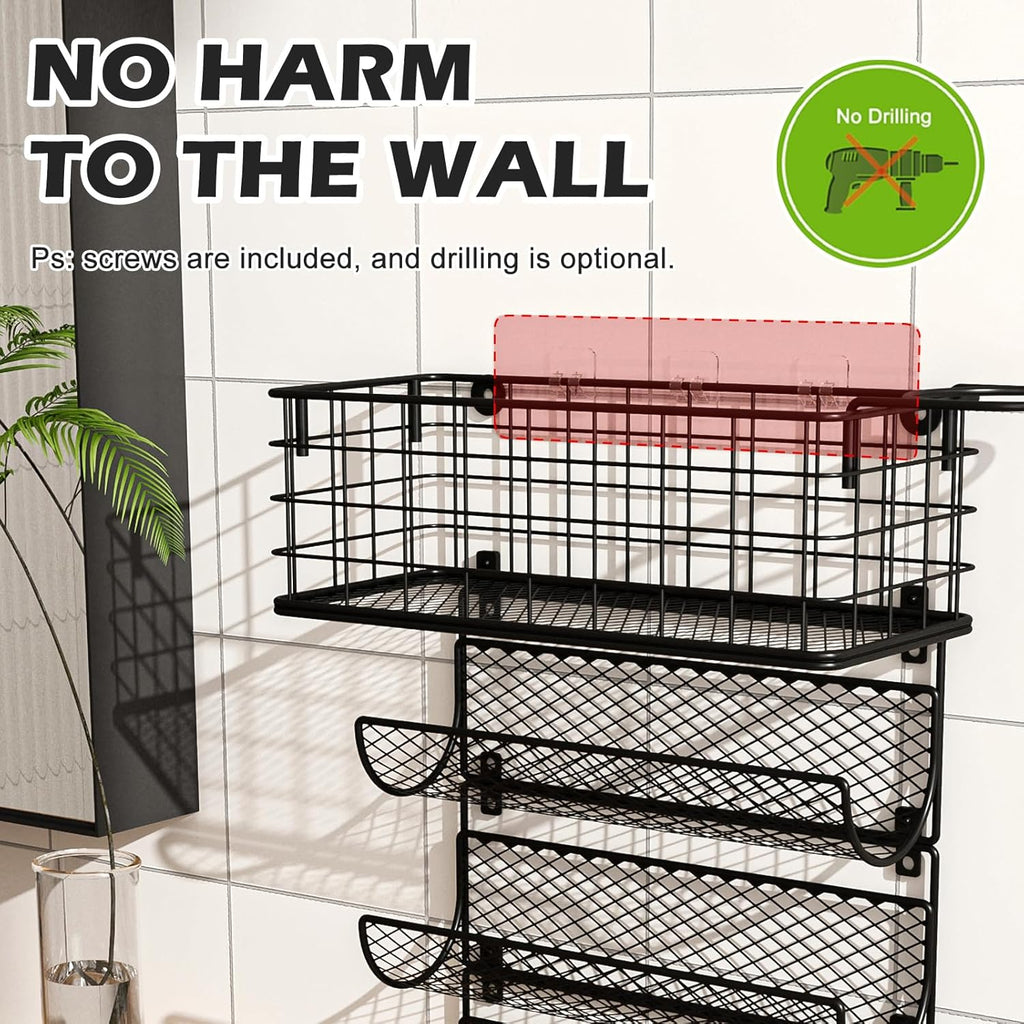 Wall-Mounted Hair Dryer Holder Styling Tool Organizer 4-Shelf Storage Wire Basket with Hook Heat Safe Rack for Hair-Straighteners,Curling Wands,Flat Iron,Perfume,Cabinet Door Bathroom Kitchen