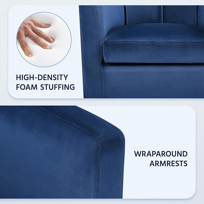 Yaheetech Velvet Accent Chair, Modern and Comfortable Armchairs, Upholstered Barrel Sofa Chair for Living Room Bedroom Waiting Room, Blue
