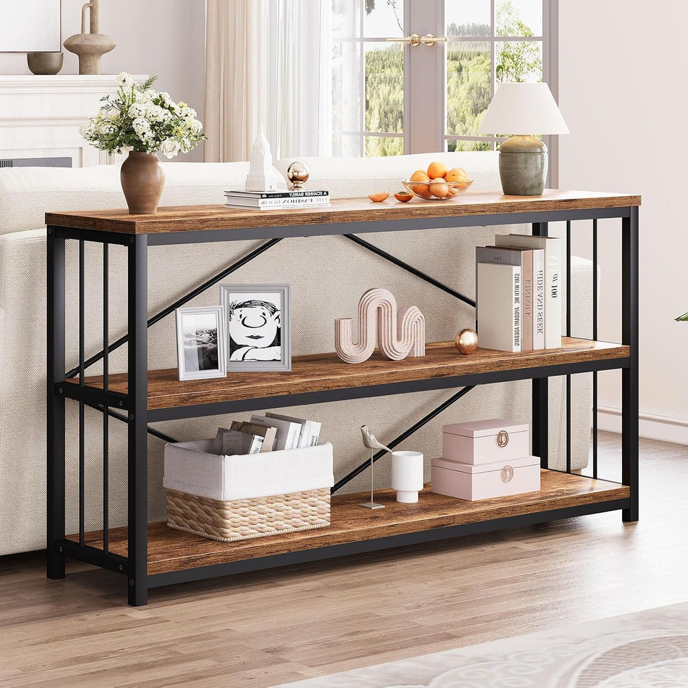 LVB Industrial Console Entryway Table, Metal Wood Rustic Brown, 55 in | Farmh...