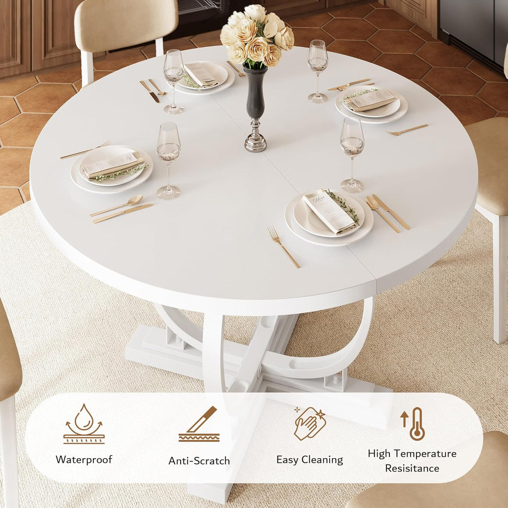 iPormis 59'' Extendable Round Dining Table for 4 to 6, Kitchen Table ...