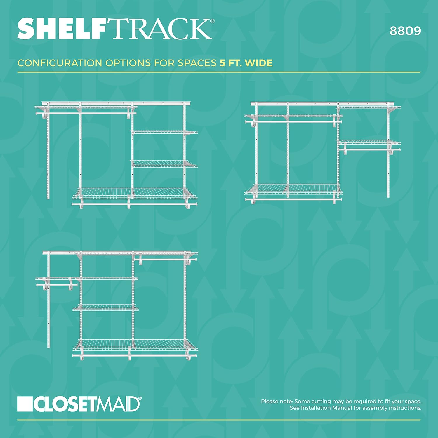 ClosetMaid ShelfTrack Wire Closet Organizer System, Adjustable from 5 to 8 Ft., with Shelves, Clothes Rods, Hardware, Durable Steel, White