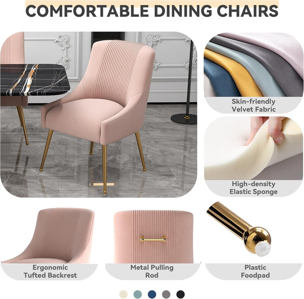 Modern Dining Chairs, Velvet Upholstered Dining Room Chairs with Gold Legs,Tu...