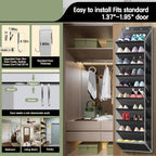 10 Tier Over The Door Organizer - Heavy Duty Hanging Storage Rack with Sturdy Oxford Fabric, Holds 20+ Pairs of Footwear, Boots & Sneakers, Saves 50% Closet Space (Black)