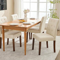 Upholstered Dining Chairs Set of 4, Button Tufted Parsons Chairs with Wood Legs and Padded Seat, Modern Fabric Side Chairs for Dining Room Kitchen Farmhouse Hotel, Beige