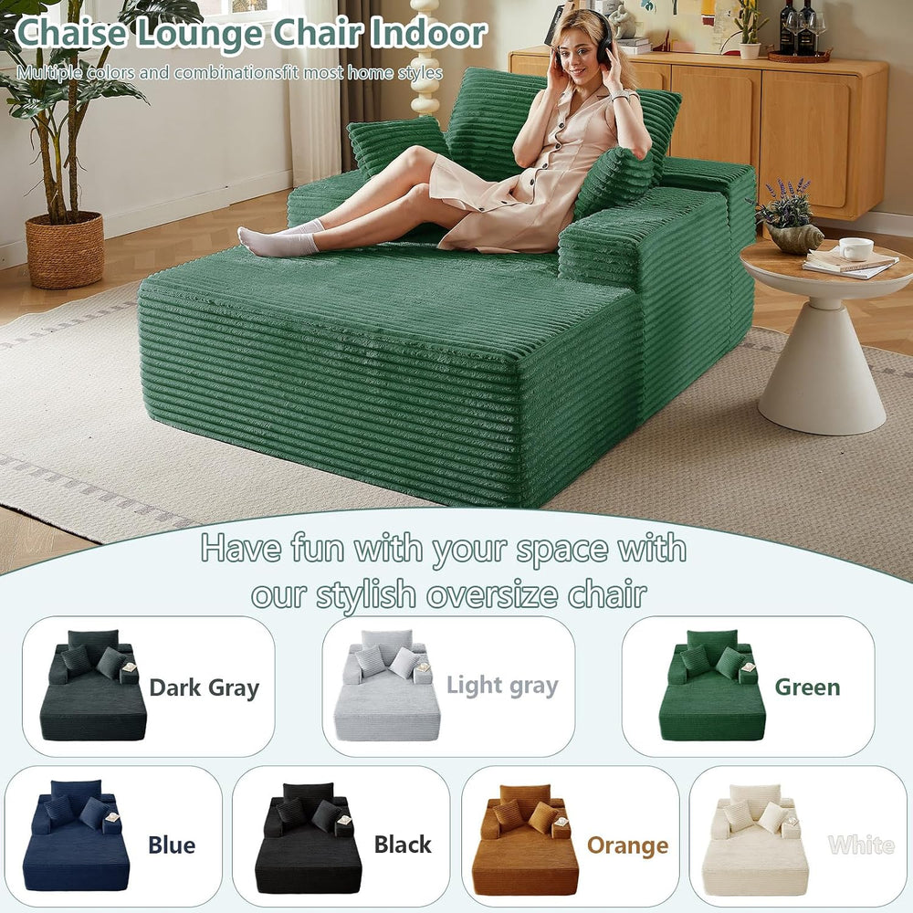 LUCKHAO 50" Oversized Chaise Lounge Chair Indoor,Corduroy Reading Chair ...