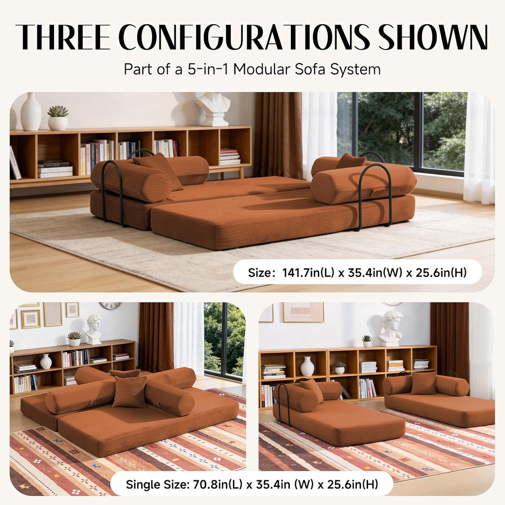 79" Corduroy Sofa Bed, Couch in a Box with 2 Pillows, High-Density Foam ...