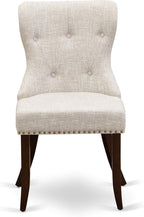 East West Furniture DLSI5-MAH-35 5 Piece Kitchen Table & Chairs Set Includes a Round Dining Room Table with Dropleaf and 4 Doeskin Linen Fabric Parson Dining Chairs, 42x42 Inch, Mahogany