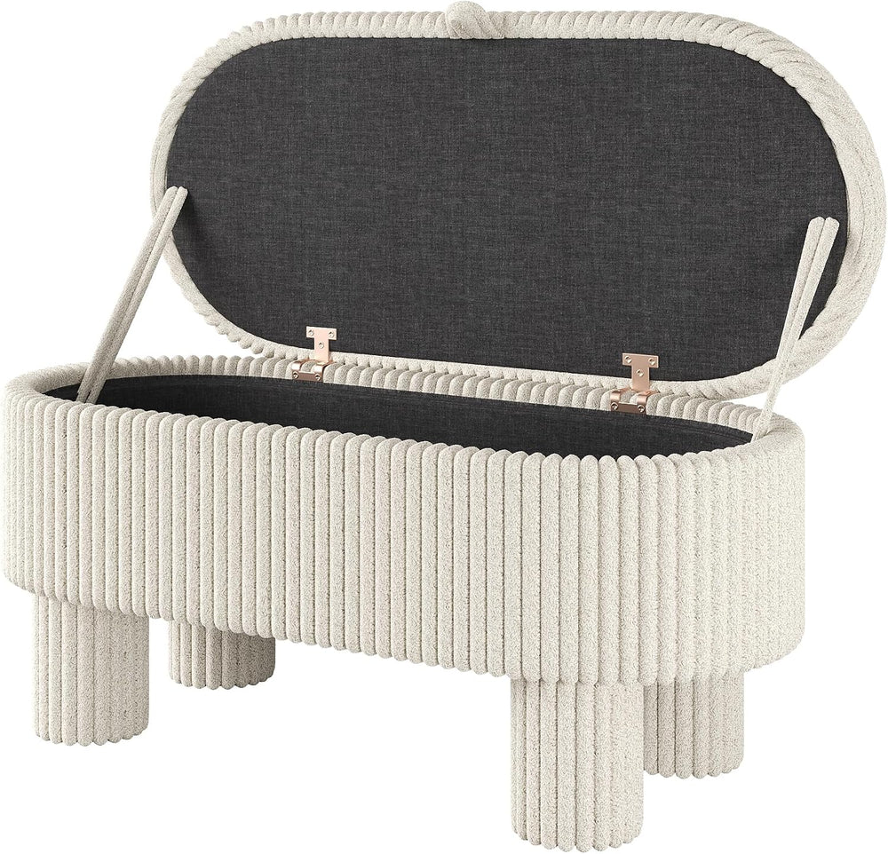 Merax Modern Storage Ottoman, Corduroy Upholstered Bench with Cylinder Legs, ...