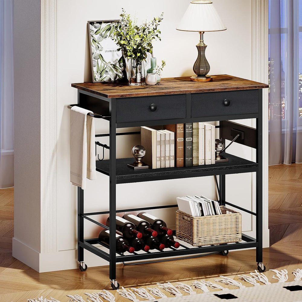 HOOBRO Kitchen Island with Storage, Rolling Island Cart for Kitchen with 2 Dr...