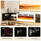 MXV 80'' Floating TV Stand, Modern Media Entertainment Center with 40" Electric Fireplace, TV Console Cabinet Wall Mounted, Adjustable 12-Color LED Lights, for Living Room, Black + White