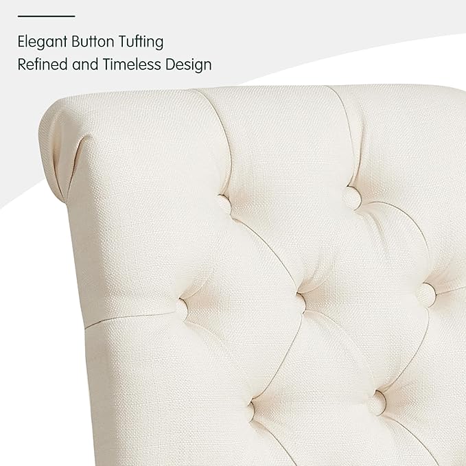 CHUN YI Dining Chairs Set of 4, Button Tufted Upholstered Fabric Dining Room Chairs with Solid Wood Legs and Curved Back, Parsons Side Chairs for Kitchen, Ivory White