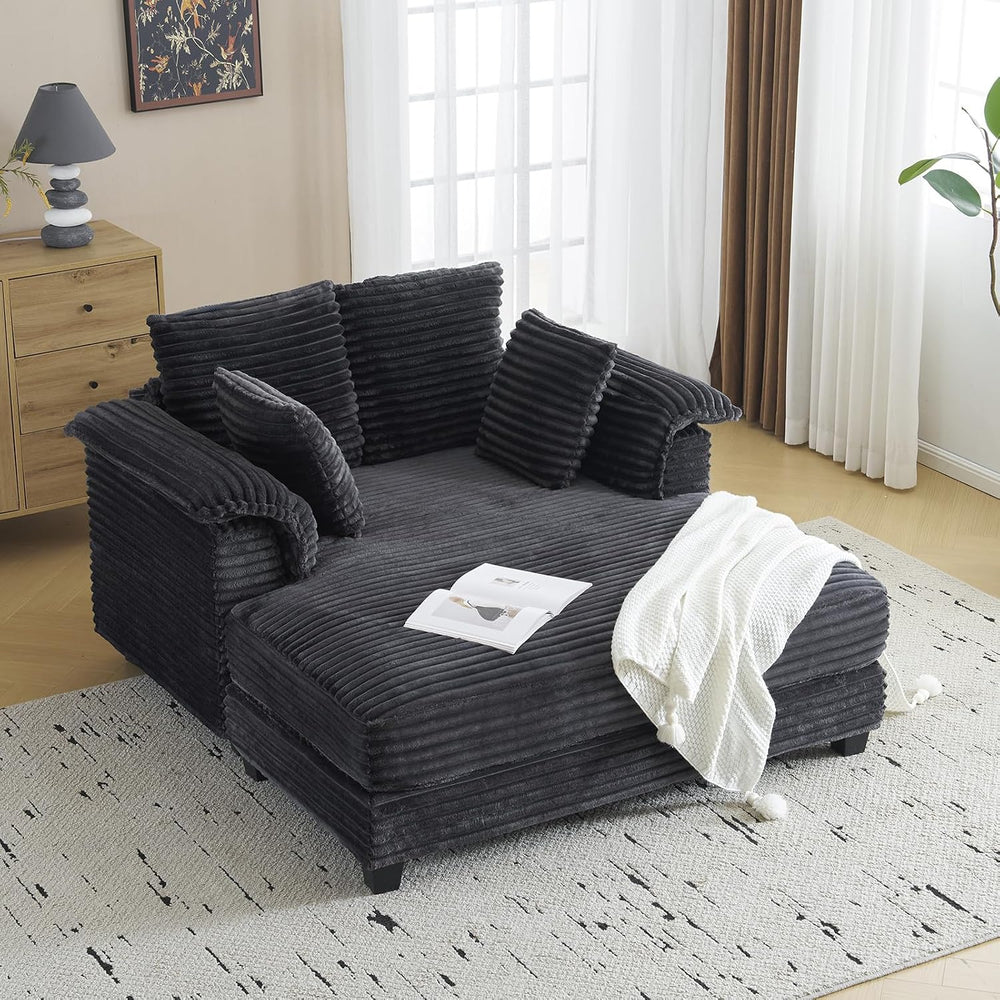 VINGLI 56" Oversized Chaise Lounge Chair, Dark Grey Comfy Corduroy Chais...