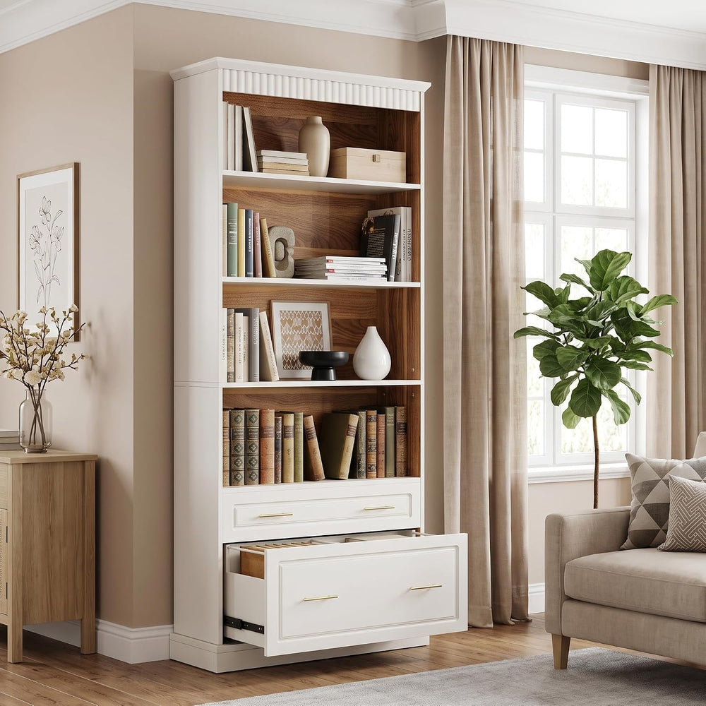 LITTLE TREE 72.8-Inch Tall 4-Shelf Bookcase with 2 Drawers