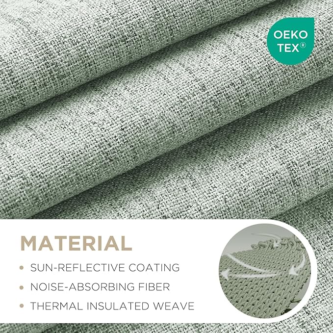 Joydeco Blackout Curtains for Bedroom - 100% Light Blocking 2 Panels Sage Green Drapes 42" W x 72" L, Thermal Insulated Room Darkening Curtains, Linen Textured for Living Room, Rod Pocket & Back Tabs
