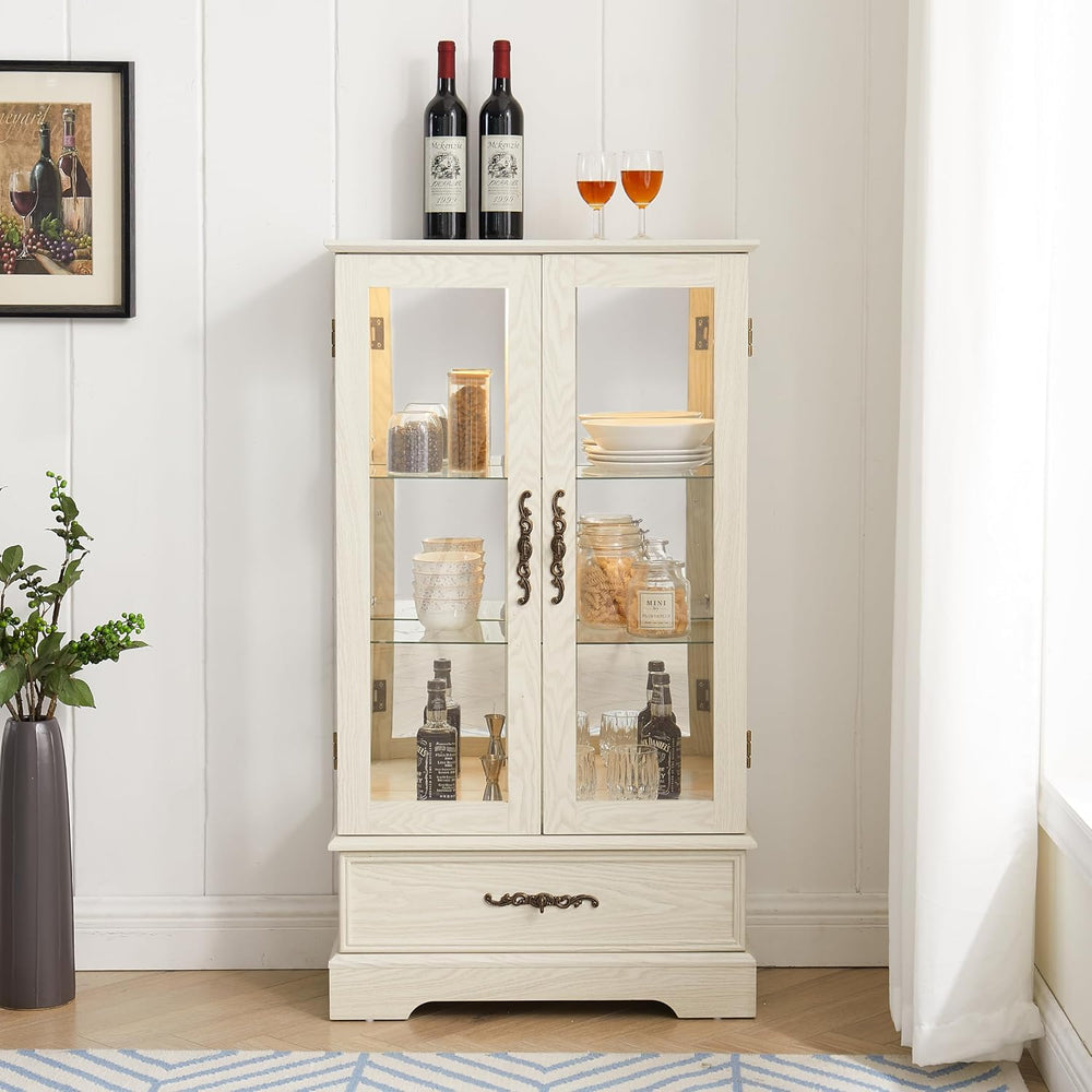 47" H Lighted Curio Cabinet Display Case, Glass Case with Adjustable She...