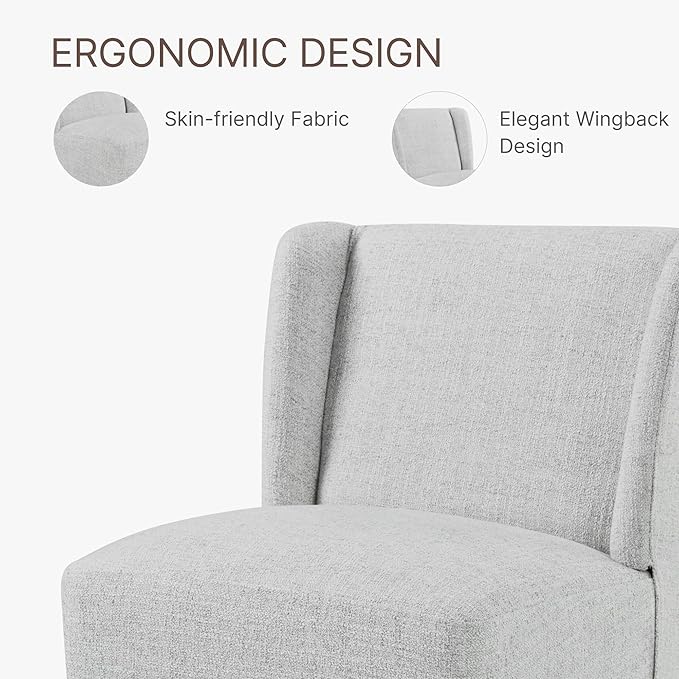 Upholstered Dining Chair with Casters Wingback Modern Side Armless Deskchair with Rollers for Diningroom Bedroom Livingroom Reading Room,Light Grey,4 Box