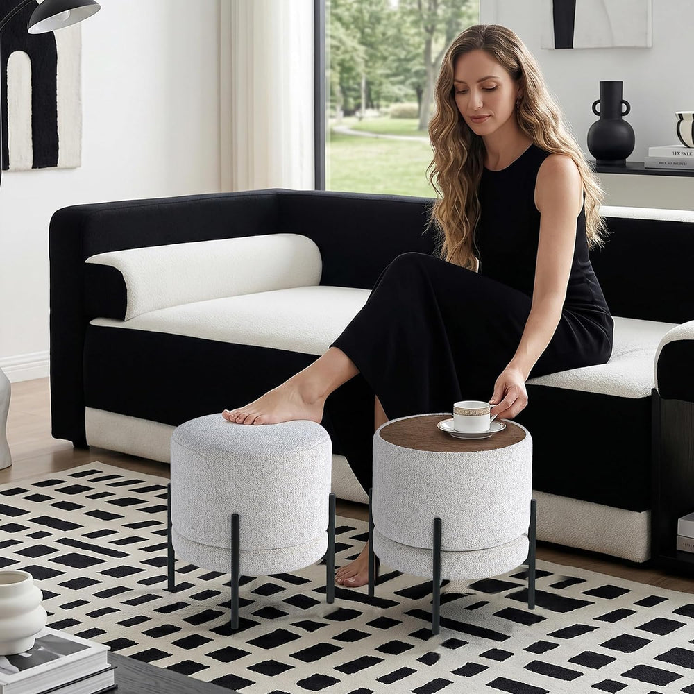 Get Set Style Multifunctional Ottoman with Side Table, Soft Round Footrest St...