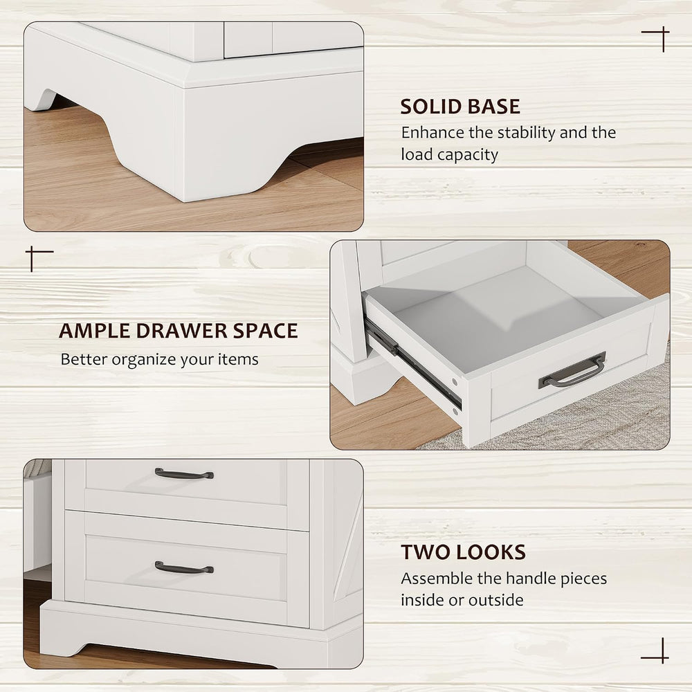 Whalefall 3 Drawers Farmhouse Nightstand with Charging Station, White | 22...