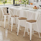 Andeworld Metal Bar Stools Set of 4, 24 inch Counter Height Barstools with Backs Farmhouse Modern High Back Bar Stools with Larger Seat Kitchen Dining Bar Chairs,Off White