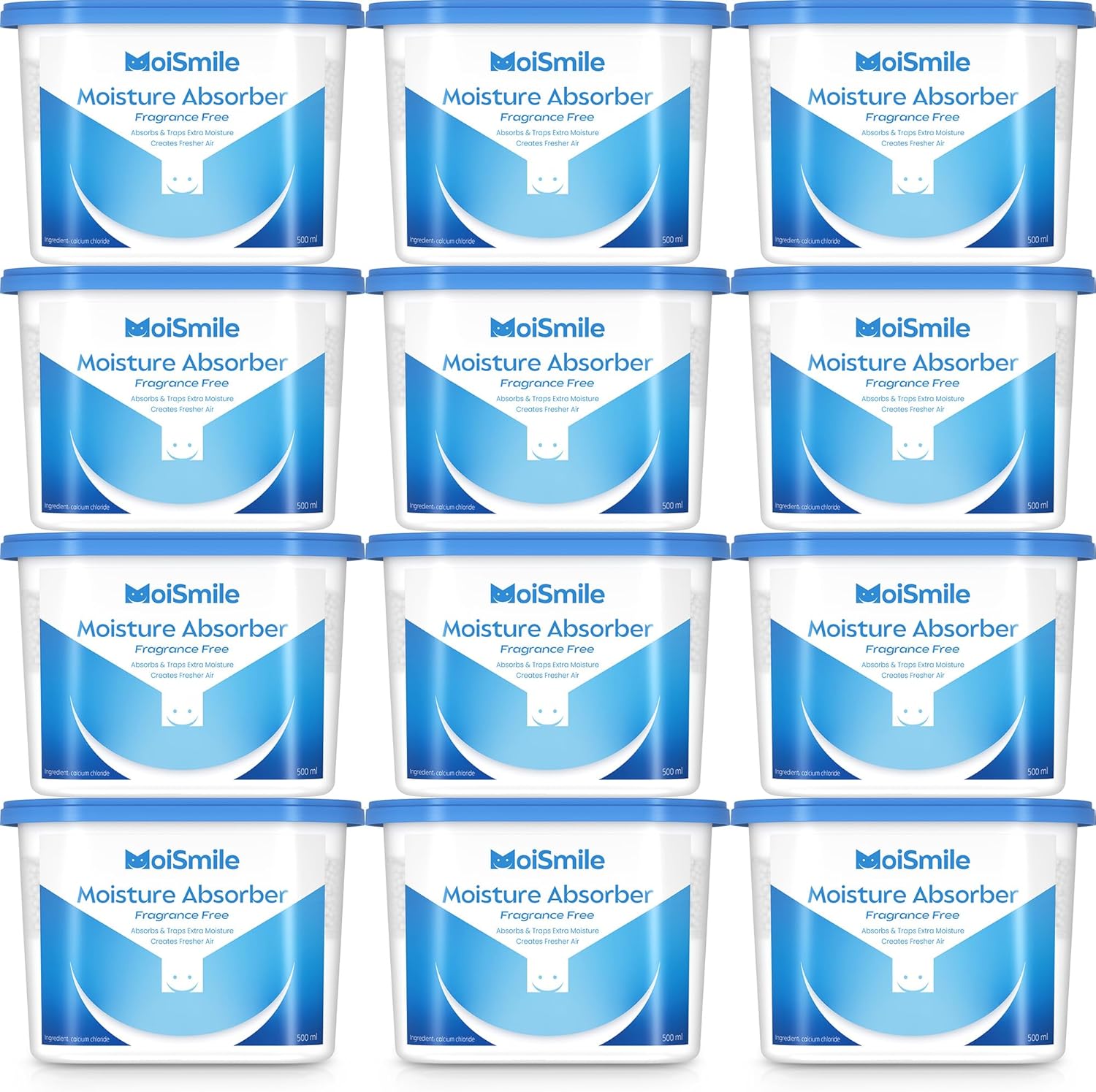 Moisture Absorbers 12 Pack, Fragrance-Free Closet Dehumidifier for Bathroom, Car ＆ Basement, 10.5 oz Refillable Humidity Absorber Boxes
