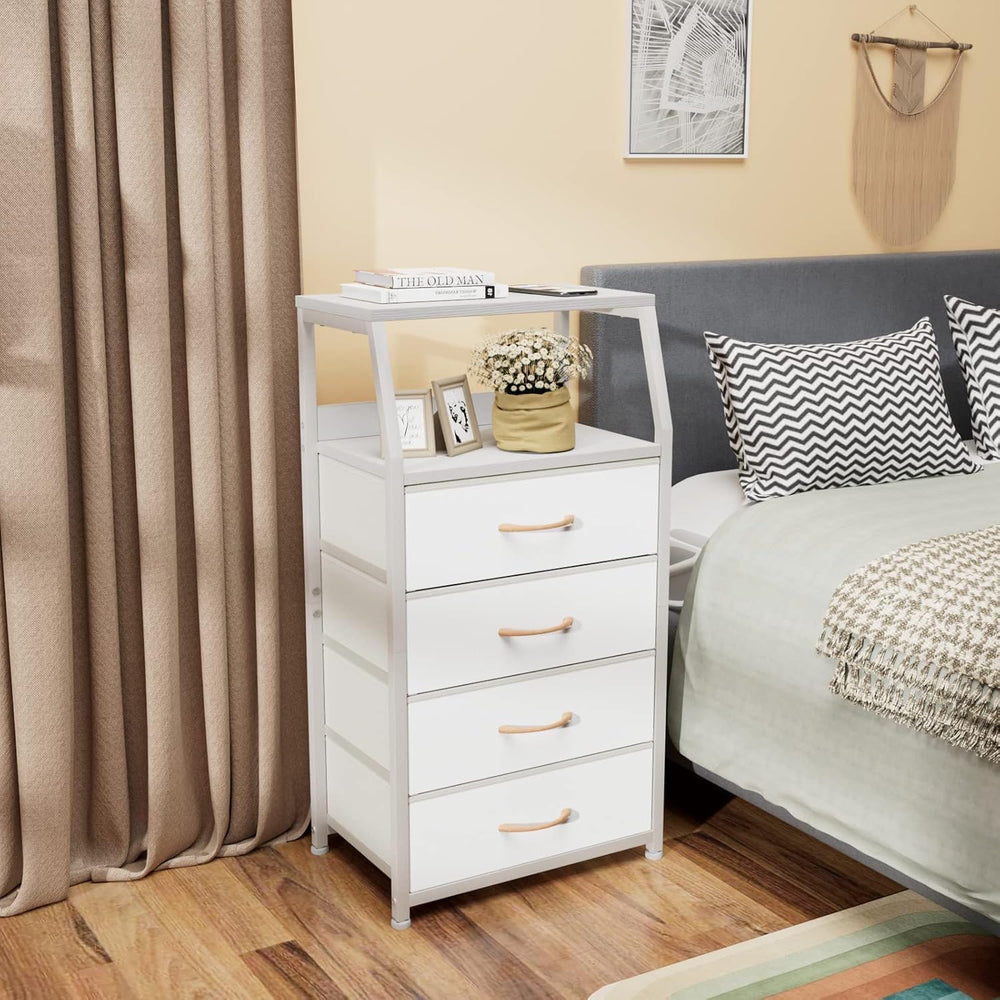 Furnulem Tall Nightstand with 4 Fabric Drawers, Small Dresser for Bedroom | W...