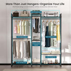 Garment Rack Heavy Duty Clothes Rack Adjustable Freestanding Metal Portable Wardrobe Closet Rack with Shelves for Hanging Clothes - 72" L x 14" W x 75" H, Black