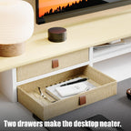 Dual‑Tier Monitor Stand Riser with Drawers, Desktop Organizer Shelf Storage for Computer Screen 2 Monitors, Supports for PC Computer Monitor, Printer, Heavy TV Riser Beige and White