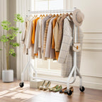 Clothes Clothing Rack, Rolling Heavy Duty Clothes Rack Load 420 LBS With Wheels, Metal Clothes Rack for Hanging Clothes, Portable Standing Clothes Garment Rack, White,48 inches