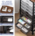 Rolling Cart with Drawers,10 Drawer Rolling Cart,Storage Cart,Utility Cart,Teacher Cart for Classroom Storage,Craft Cart with Wheels and Wooden Tabletop,Grey