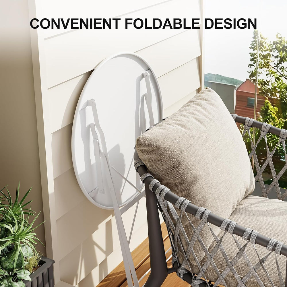 Bistro Table and Chairs Set of 2, 3 Piece Folding Patio Bistro Set, White