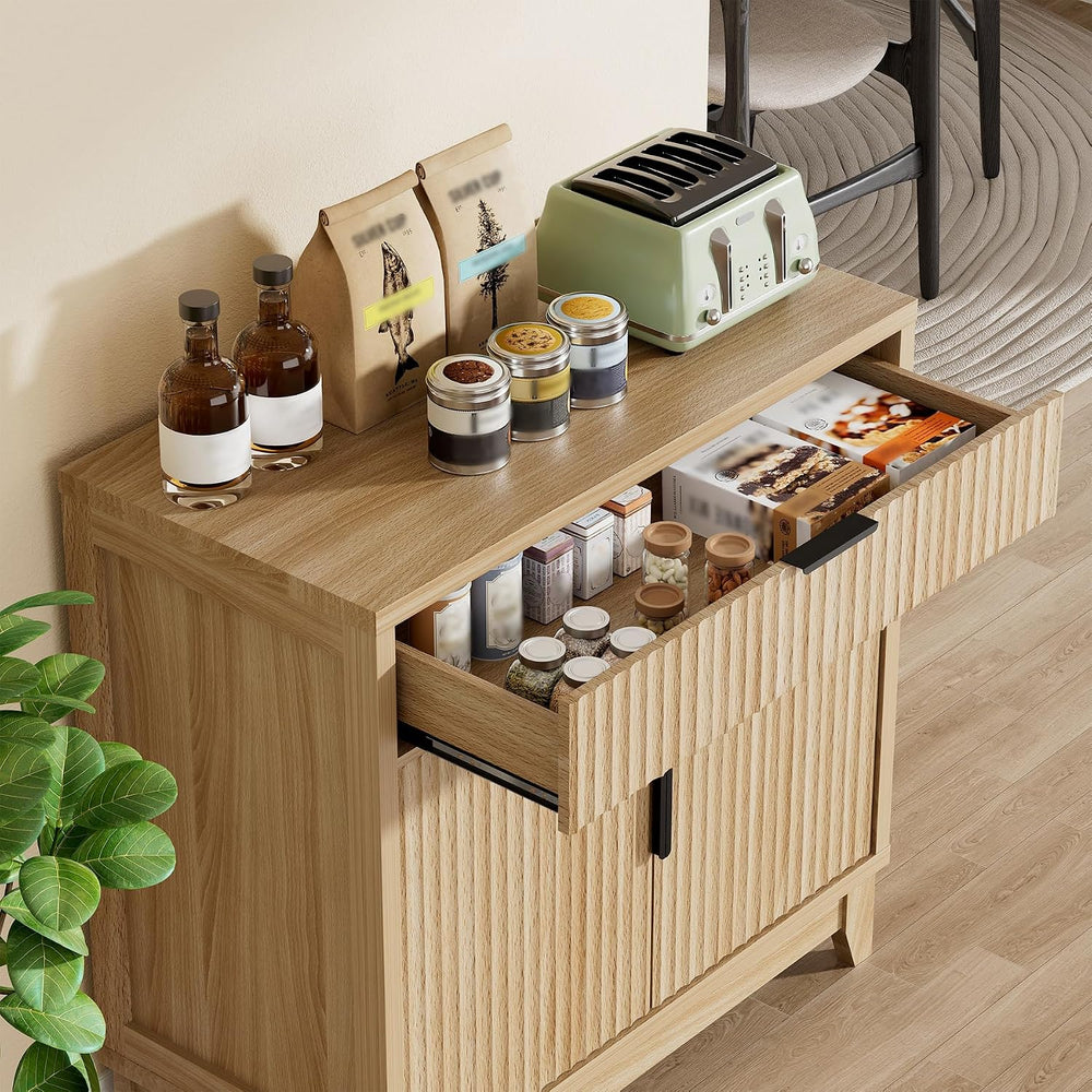 Vabches Fluted Sideboard Buffet Cabinet with Storage, 32" Coffee Bar Con...