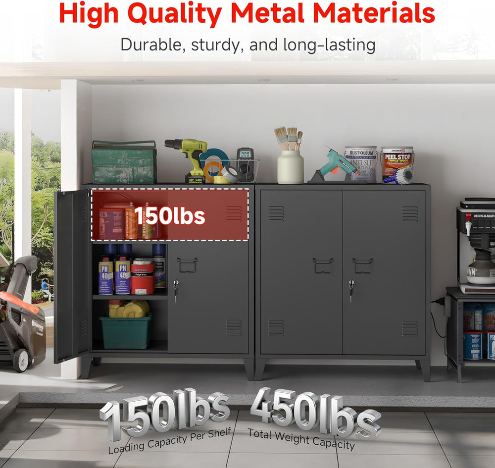 35.4”H Metal Storage Cabinet with Locking Doors and 2 Adjustable Shelves, Gar...
