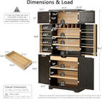 78.2" Tall Farmhouse Kitchen Pantry with 6 Doors and 8 Racks, Wood Cupboard Storage Cabinet with 4 Adjustable Shelves, Hidden Drawer, Wine Rack for Kitchen, Dining & Bathroom (Ash Black-11.22)