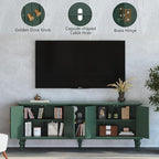 3More 67" Mid Century Modern TV Stand with Window Design,Wood Entertainment Center with Open Shelf,Up to 70" Media TV for Living Room or Bedroom,Green