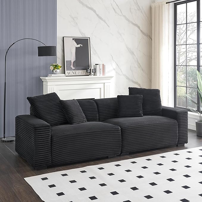 Ball & Cast 104" Modular Sectional Sofa,Cloud Sectional Couch with 4 Pillows,Loveseat Couches W/Deep Seat and Armrest,4 Seater Sectional Sofa for Living Room,Apartment,Corduroy Fabric,Black