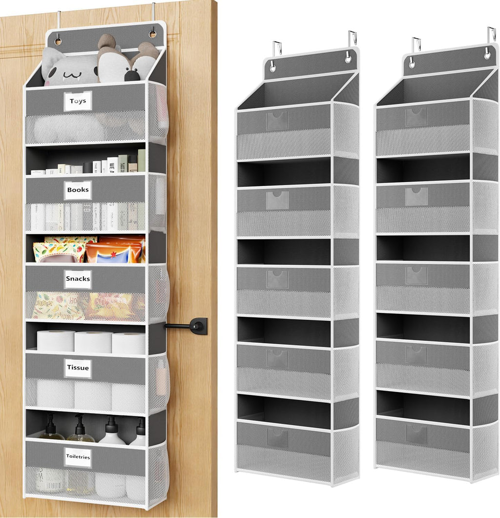 Over The Door Organizer Hanging, 2 Pack 5 Shelf Behind The Doors Storage, Pantry Door Organizer, Closet Organizers for Bedroom and Nursery (Dark Grey)