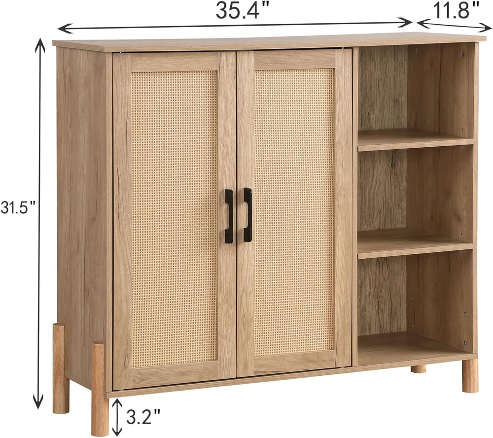 Mid-Century Modern Storage Cabinet, with Open Shelves & Adjustable Shelve...