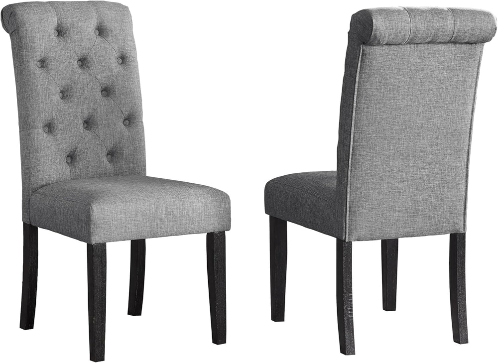 Roundhill Furniture Leviton Solid Wood Tufted Dining Chair, Set of 2, Gray